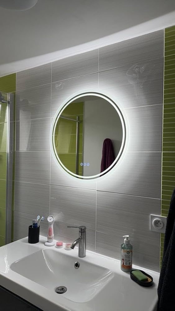 LED鏡 壁掛け 丸 ウォールミラー 化粧鏡 照明付き 防水 くもり止め 洗面台 ミルオ君の鏡工房 ledミラー 丸鏡 60cm ledライト付き 壁掛け鏡